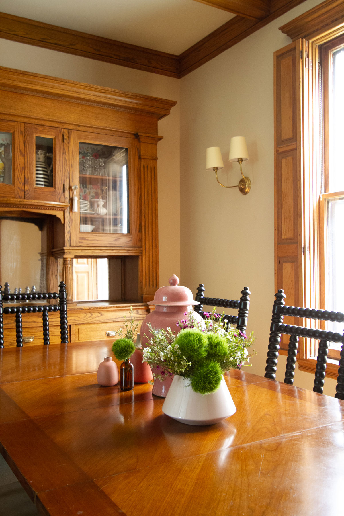 Dining Room with Unpainted Wood Trim